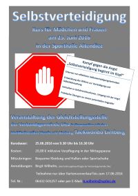 Plakat zur Veranstaltung Selbstverteidigungskurs am 25. Juni 2016